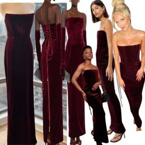 🆕 BRONX & BANCO 🧿 NWOT Florentina Corset Gown, Red Velvet - Sz L US 8
